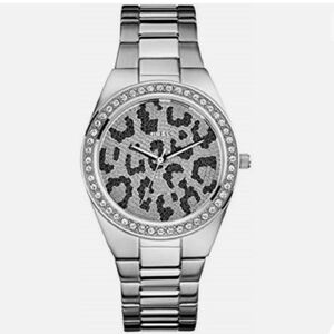 Guess bling silver cheetah stainless steel watch